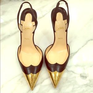 Christian Louboutin gold toe pumps.